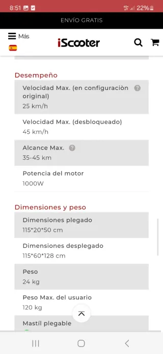 Patinete Eléctrico 1000w.