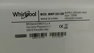 Microondas Whirlpool 20L, 1200w