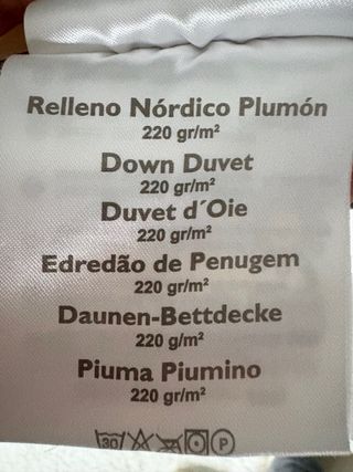 Relleno Nórdico Plumón de Oca 220 gr. Cama 150