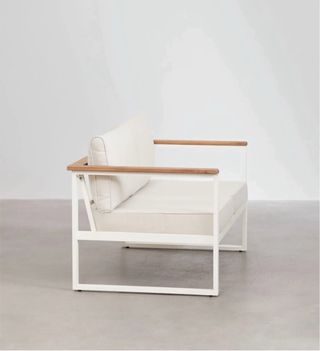 Sofá Terraza 2 Plazas aluminio blanco y madera.