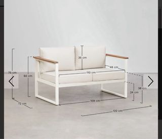 Sofá Terraza 2 Plazas aluminio blanco y madera.