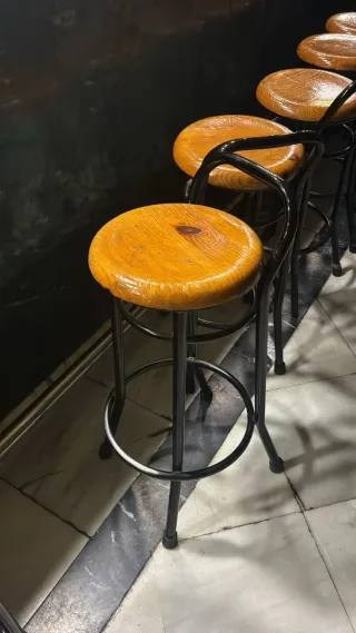 Taburete industrial madera y hierro