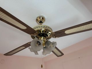 Lámpara Ventilador de Techo Madera y Oro