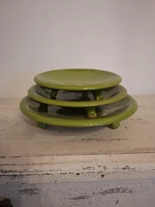 Set 3 Alzatine Piatto Ceramica Verde