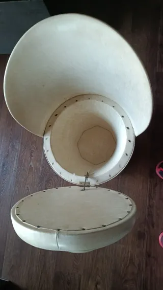 Puf vintage beige con flecos