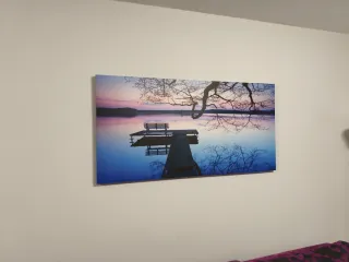 Cuadro paisaje lago atardecer