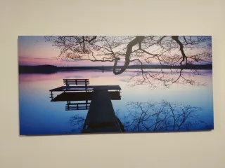 Cuadro paisaje lago atardecer