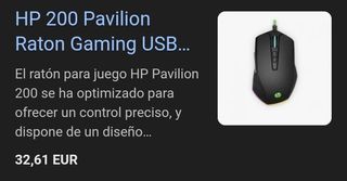 HP 200 Pavilion Raton Gaming USB 3200dpi