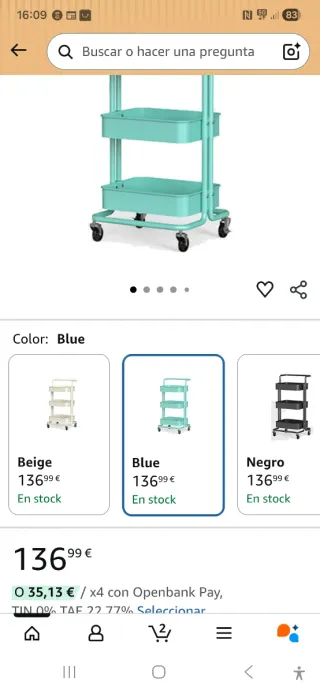 Carro de cocina metálico con ruedas