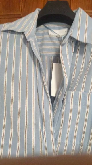 Vestido camisero largo rayas algodón