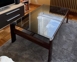 Mesa de centro cristal y madera