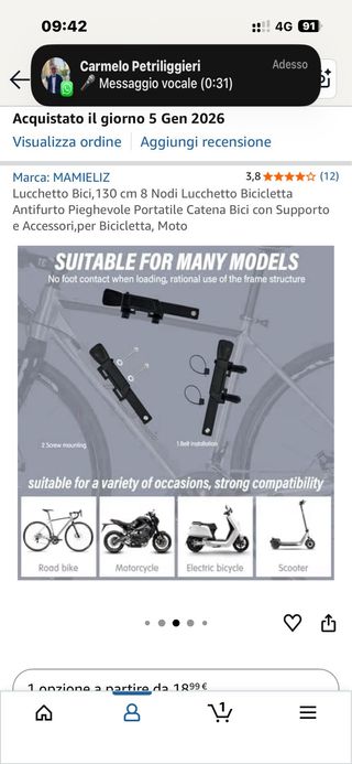 Lucchetto Bici Pieghevole Antifurto 130cm