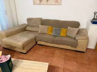 Sofá chaise longue beige tela