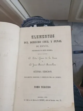 Libro antiguo Elementos del derecho civil y penal