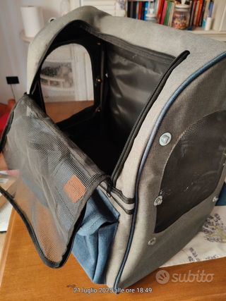 Trasportino per cani/gatti blu e grigio