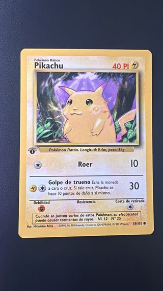 Carta Pokémon Pikachu 1ª Edición 1999