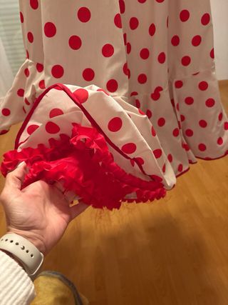 Falda flamenca lunares beige y rojo 89 cms de larg