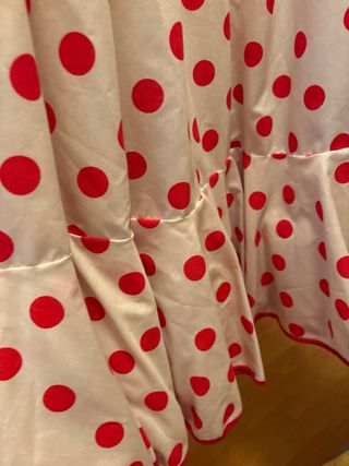 Falda flamenca lunares beige y rojo 89 cms de larg
