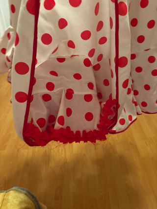 Falda flamenca lunares beige y rojo 89 cms de larg