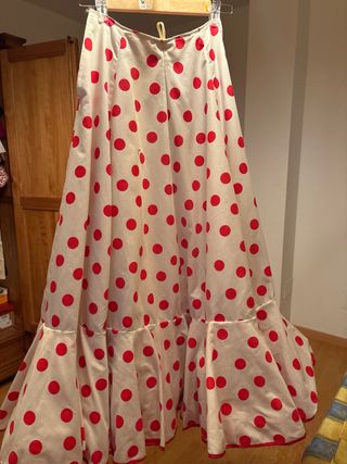 Falda flamenca lunares beige y rojo 89 cms de larg