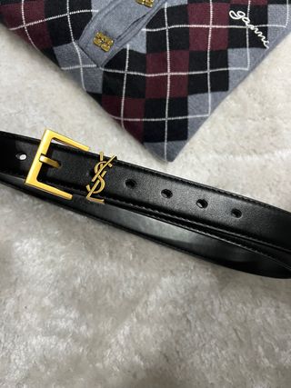 Cinto Saint Laurent Couro Preto Dourado 95cm