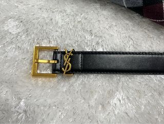 Cinto Saint Laurent Couro Preto Dourado 95cm