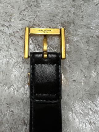 Cinto Saint Laurent Couro Preto Dourado 95cm