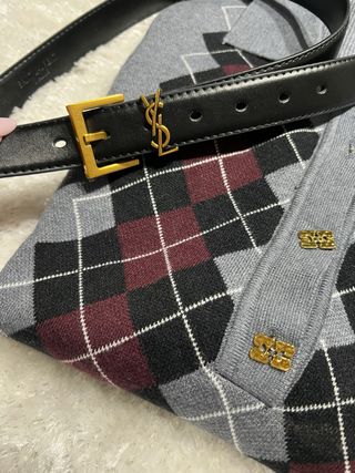 Cinto Saint Laurent Couro Preto Dourado 95cm