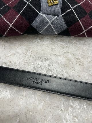 Cinto Saint Laurent Couro Preto Dourado 95cm