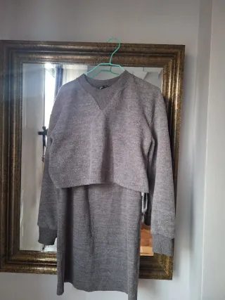 Conjunto punto crop top Zara gris