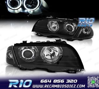 FAROS BMW E46 4 PUERTAS 98-01 OJOS ANGEL CCFL FONDO NEGRO H7