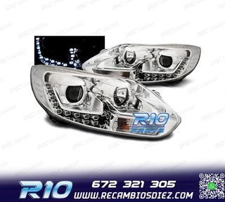 FAROS FORD FOCUS 11-14 LUZ DIURNA FONDO CROMO