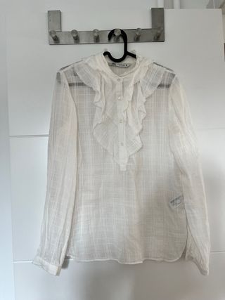Blusa Zara Algodón Blanca Volantes Talla XS