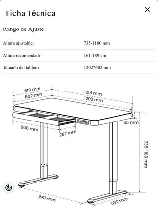 Escritorio elevable vidrio templado.