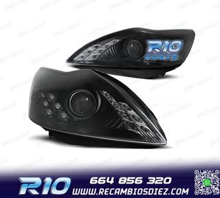 FAROS FORD FOCUS 08-11 OJOS ANGEL FONDO NEGRO