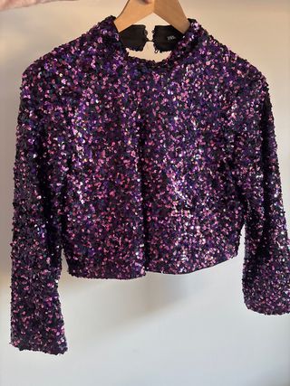 Top Zara lentejuelas morado
