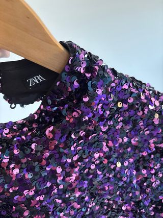Top Zara lentejuelas morado