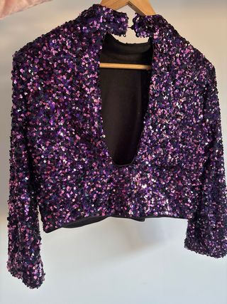 Top Zara lentejuelas morado