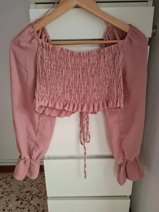 Blusa/Top rosa fruncido con cordones