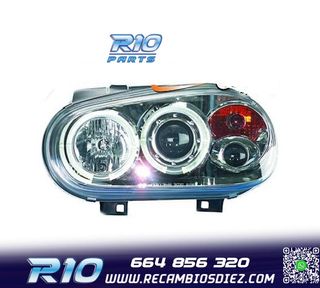 FAROS VOLKSWAGEN VW GOLF 4 OJOS ANGEL FONDO CROMO
