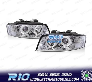 FAROS AUDI A4 B6 00-04 OJOS ANGEL FONDO CROMO
