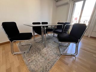 Mesa de comedor vintage cristal y metal