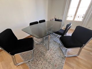 Mesa de comedor vintage cristal y metal