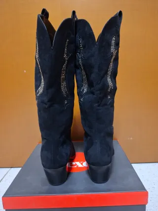 Stivali neri con strass dorati