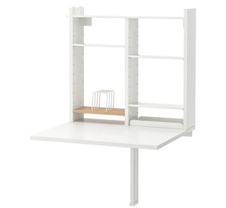 Mesa abatible pared con almacenaje. Blanco.