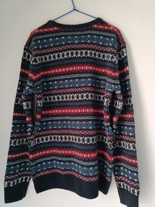 Jersey Fair Isle azul y rojo