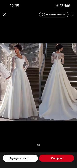 Vestido de Novia Satén Encaje Manga Larga