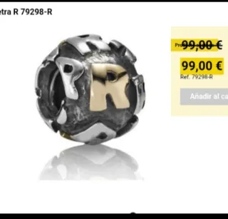 Charm Pandora ORIGINAL Letra R Plata y Oro