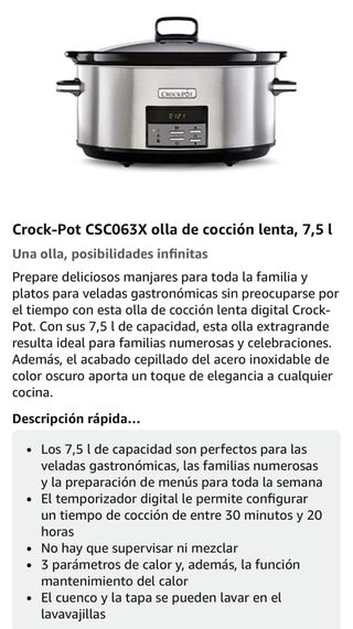 Olla Cocción Lenta Crockpot Digital 7.5L