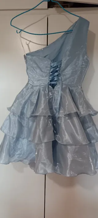 Vestido de gala quinceañera azul plateado